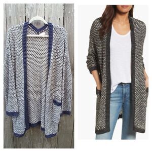 Caslon size L open front cardigan ribbon yarn blue white